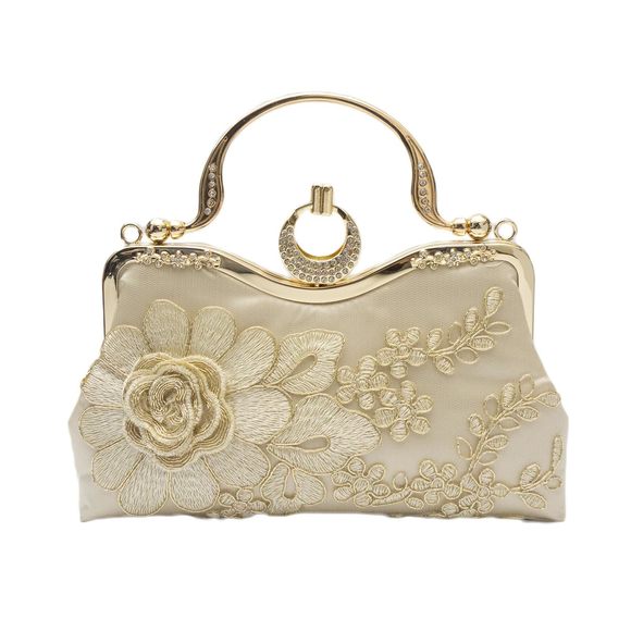 Floral Embroidery Clutch & Shoulder Bag - Vintage Wedding Purse - Gold :o) - Picture 1 of 8